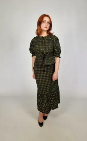 Emily Lovelock Olive Dobby Jacquard Blouse & Skirt