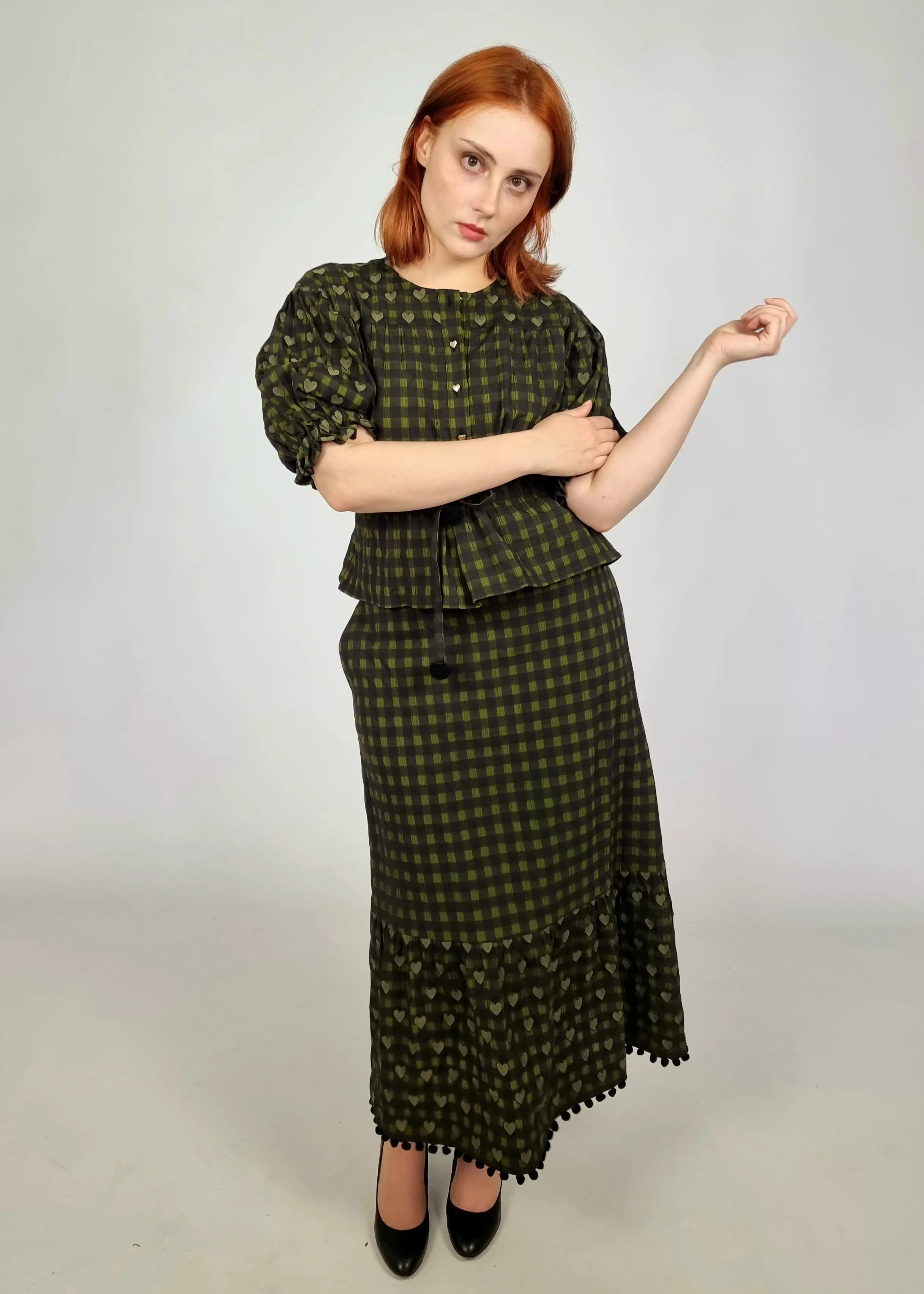 Emily Lovelock Olive Dobby Jacquard Blouse & Skirt