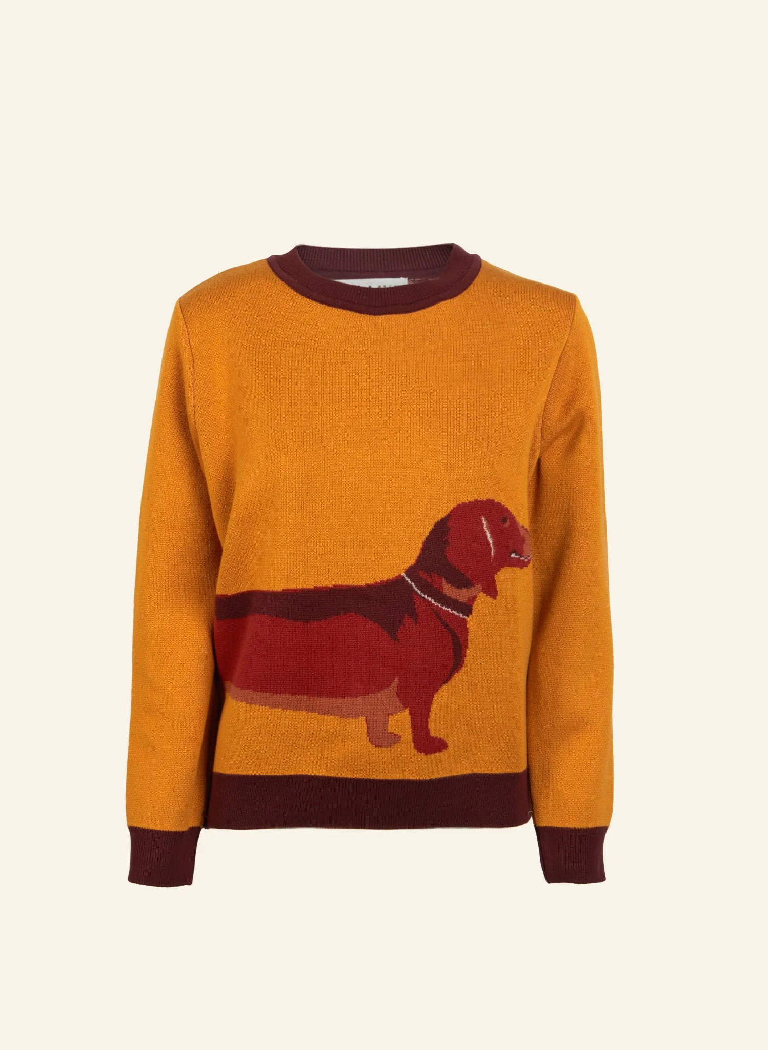 Esther Long Knitted Jumper - Mustard Sausage Dog