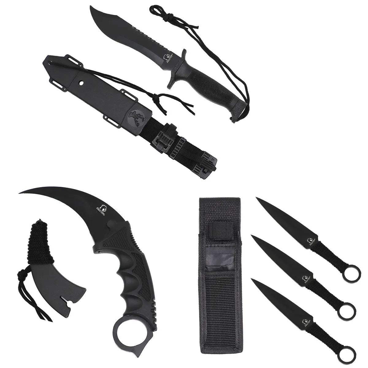 Falcon Hunting Knives 3 Piece Set Black