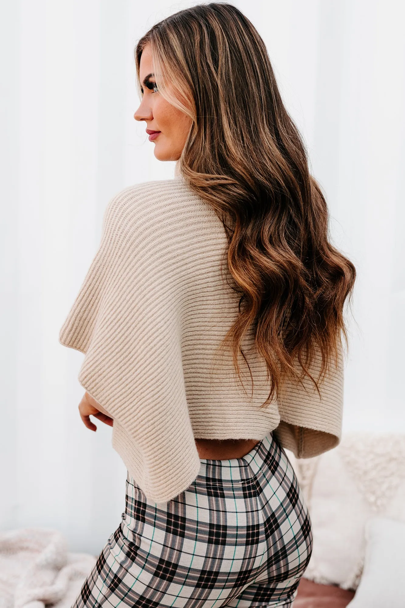 Festive Fall Turtle Neck Poncho Sweater (Taupe)