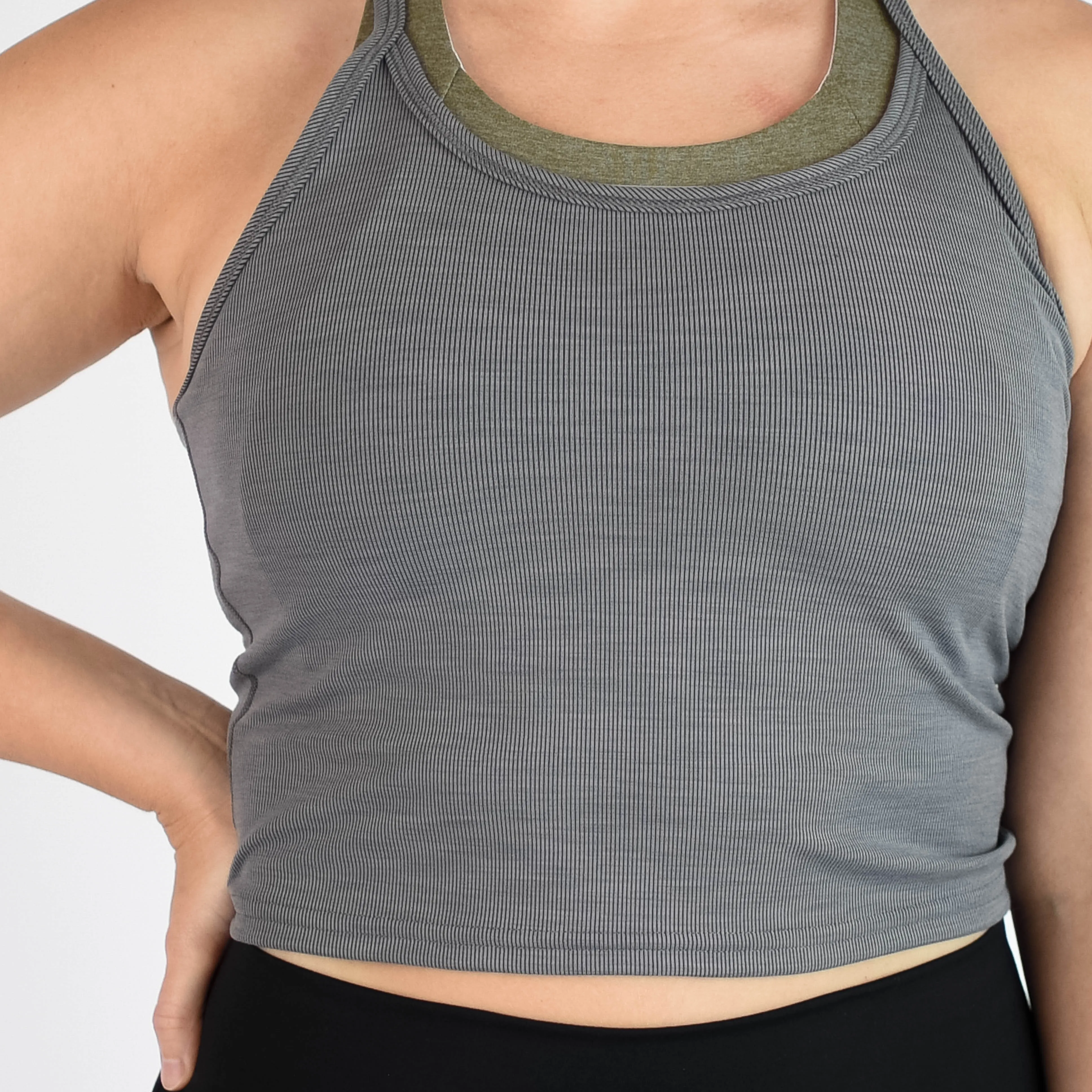 FLEO Ribbed Switch Up Crop Tank - Grey/Black