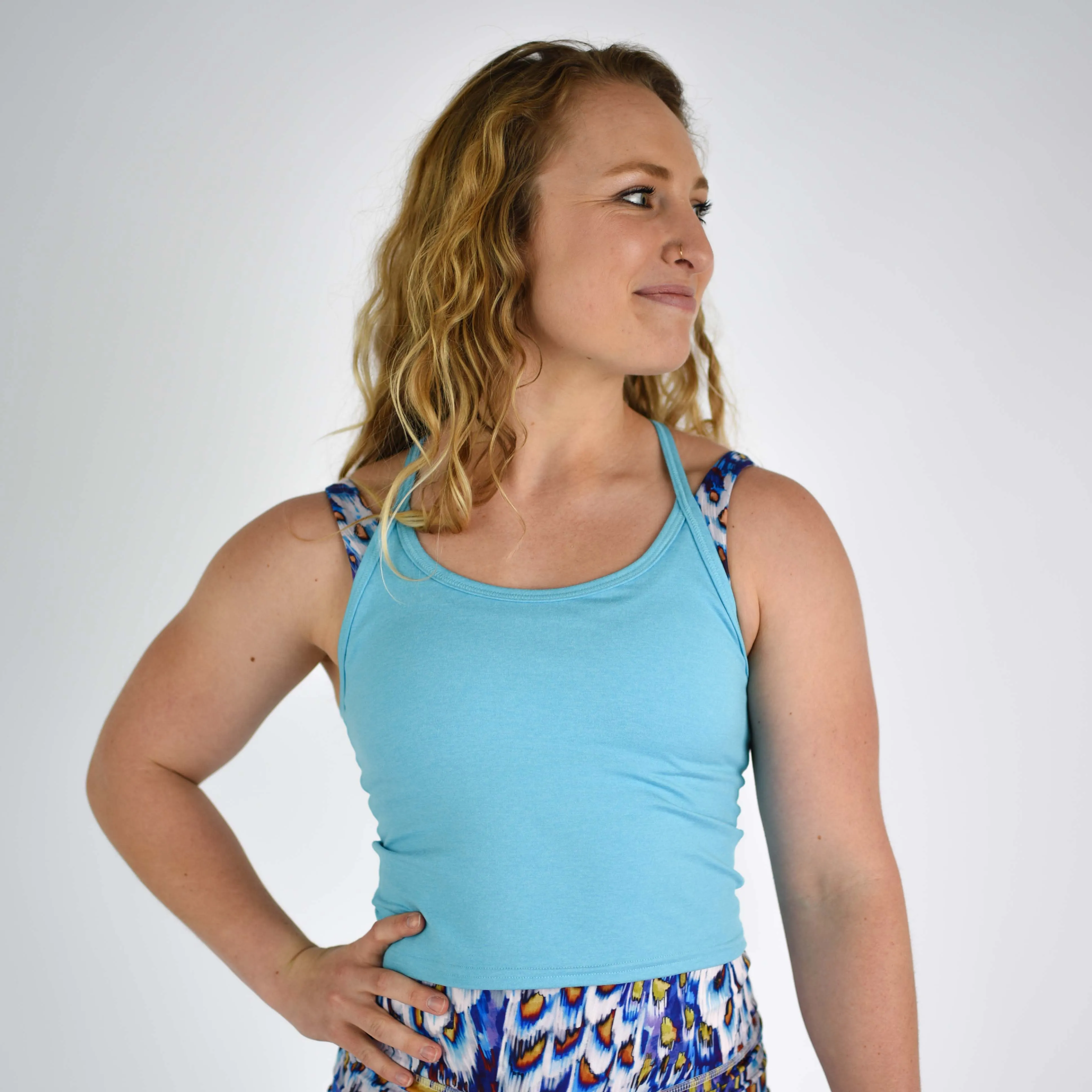 FLEO Switch Up Crop Tank - Heather Baby Blue