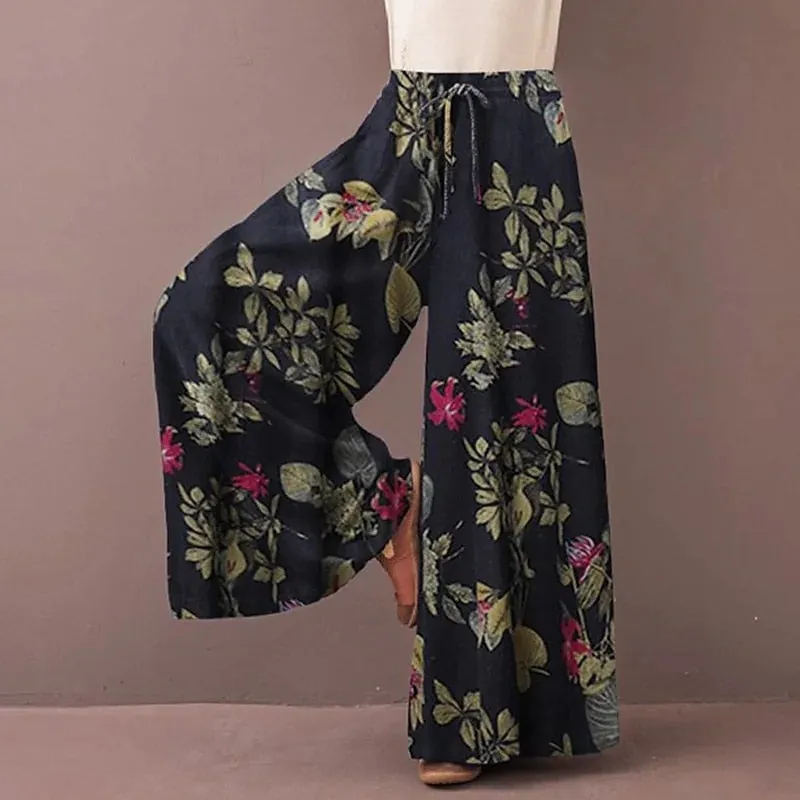 Floral Print Wide Leg Casual Pants - Three colors available