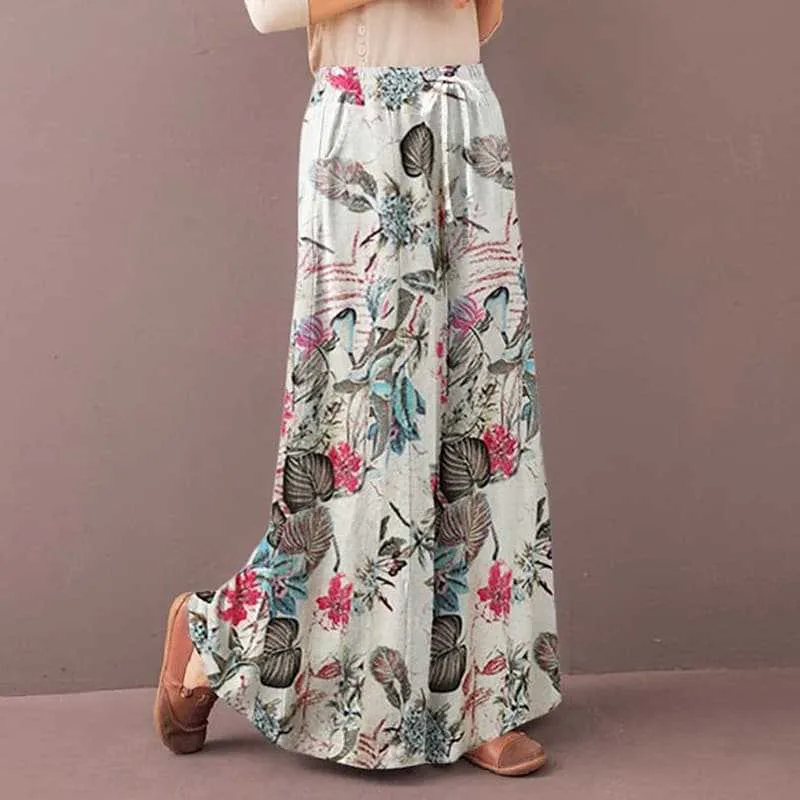 Floral Print Wide Leg Casual Pants - Three colors available