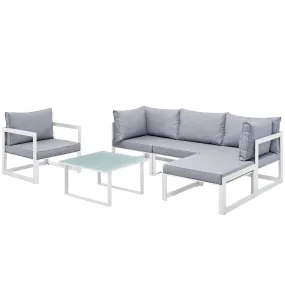 Fortuna 6 Piece Outdoor Patio Sectional Sofa Set White Gray EEI-1731-WHI-GRY-SET