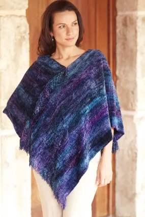 Full Moon Night Hand Woven Cotton Blend Guatemalan Poncho