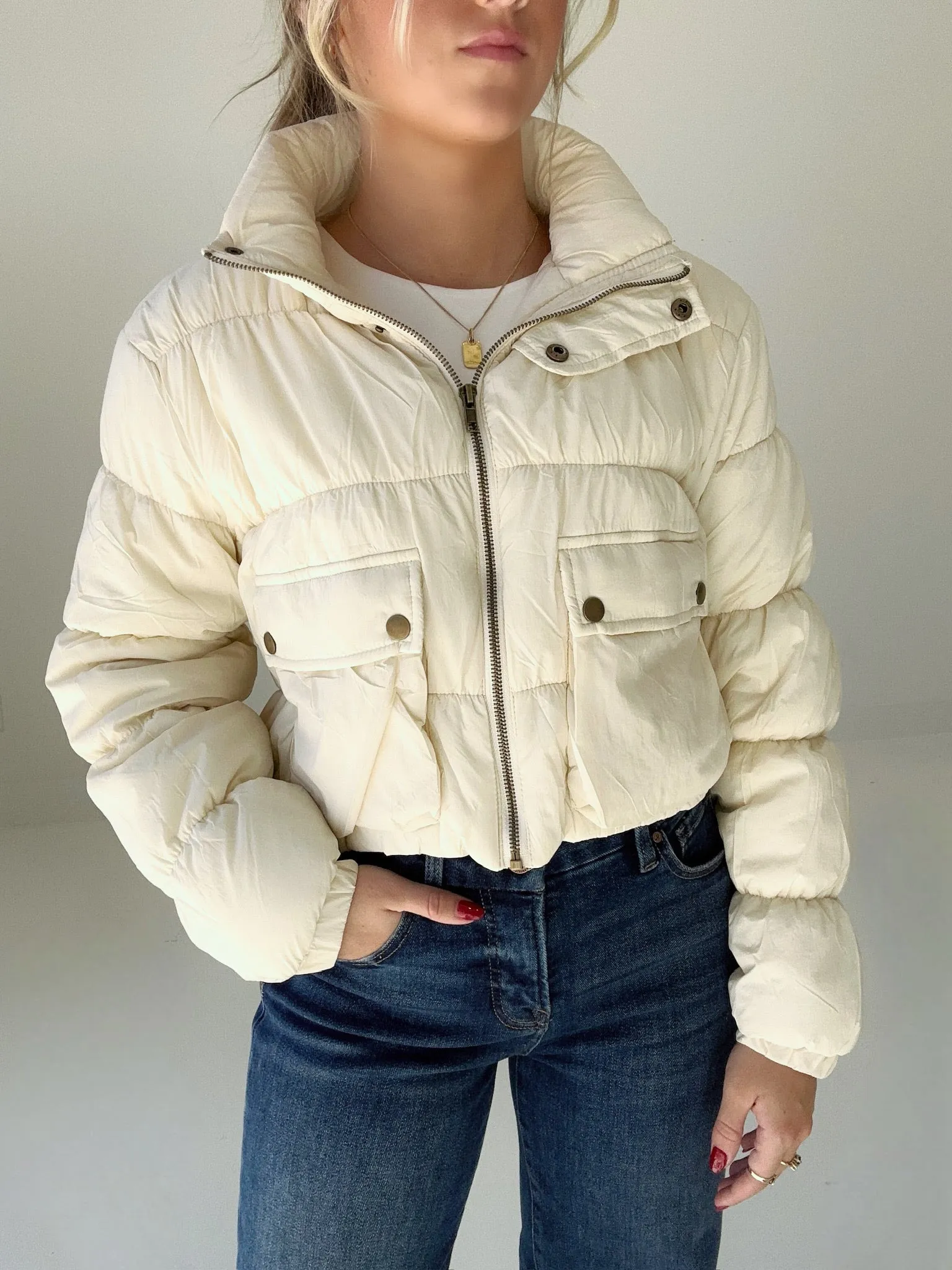 Gina Cropped Puffer Jacket - Ivory