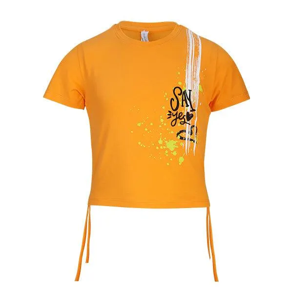 GIRLS ORANGE CROPPED SHORT SLEEVE T-SHIRT