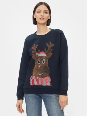 Glitter Reindeer Christmas Jumper (Navy)