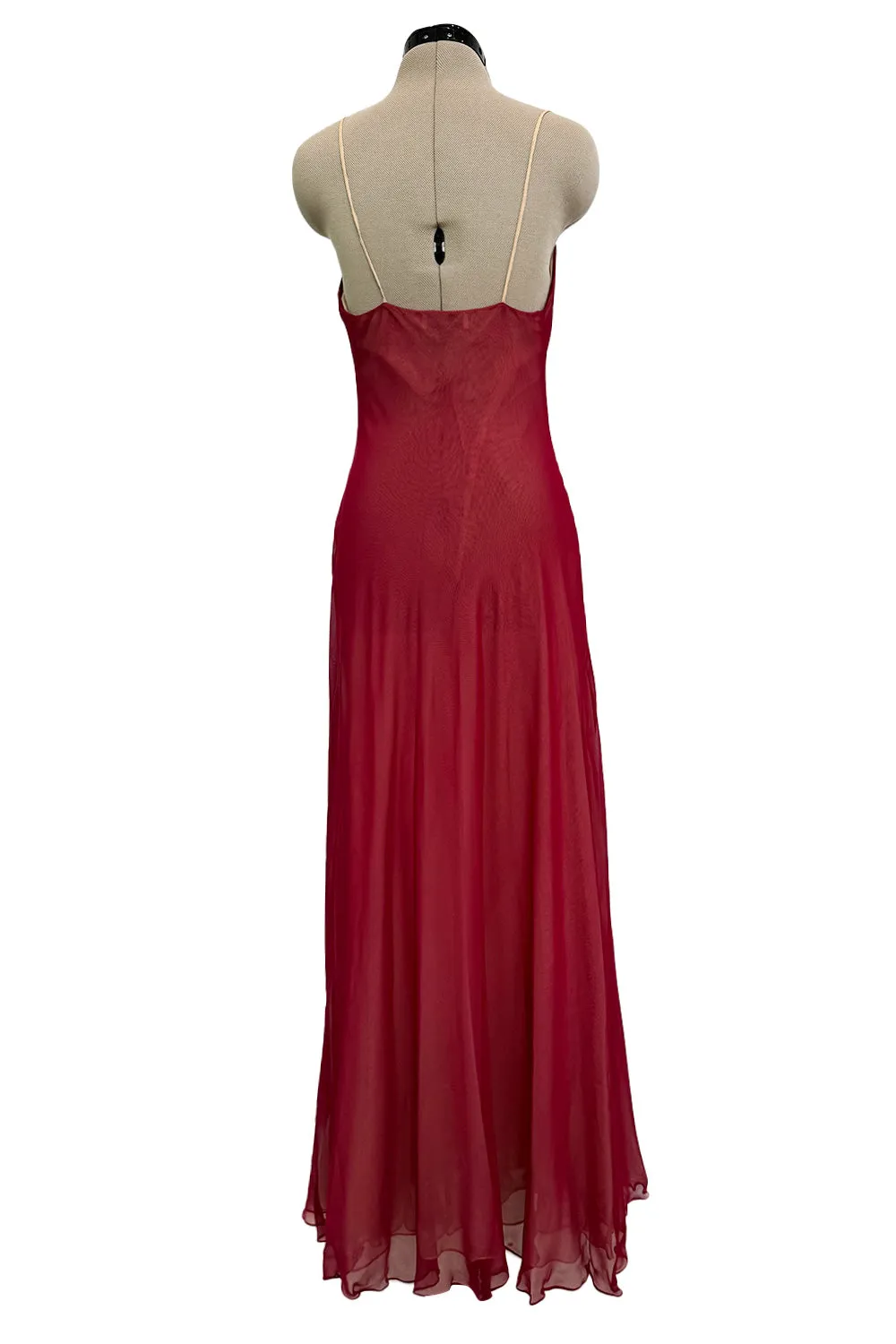 Gorgeous c1974 Halston Silk Chiffon Deep Red Dress w Inner Slip Dress & Full Sleeves