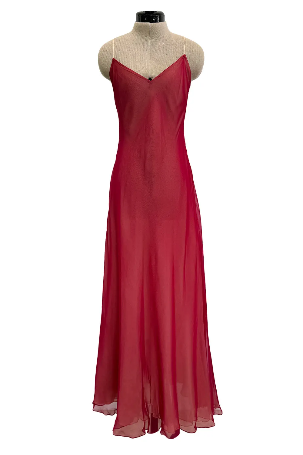 Gorgeous c1974 Halston Silk Chiffon Deep Red Dress w Inner Slip Dress & Full Sleeves