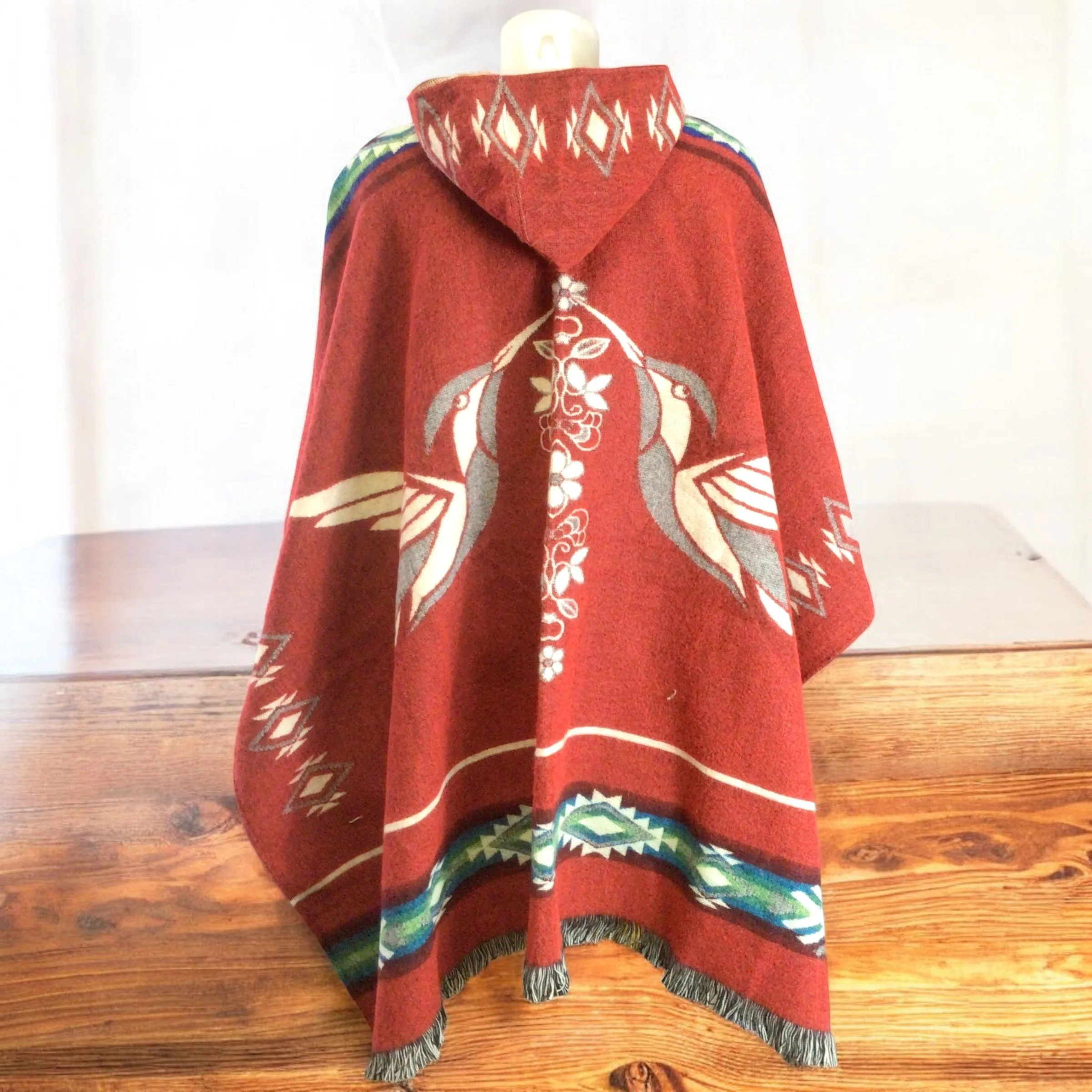 Handmade Ponchos red ( hummingbird )