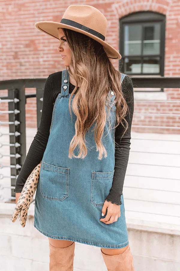 Happy Days Denim Overall Dress in Medium Wash