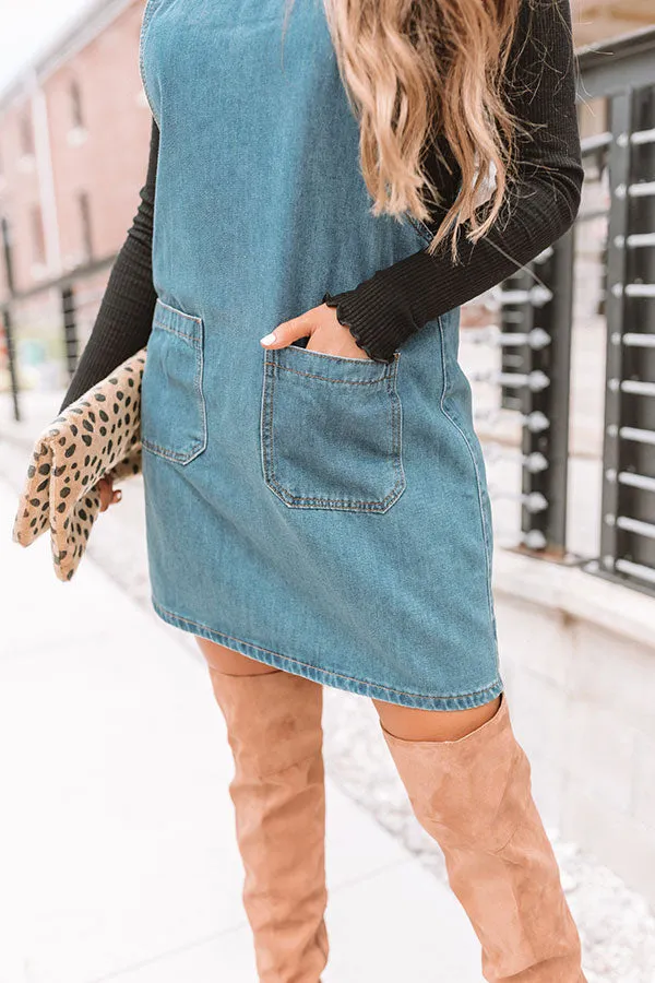 Happy Days Denim Overall Dress in Medium Wash