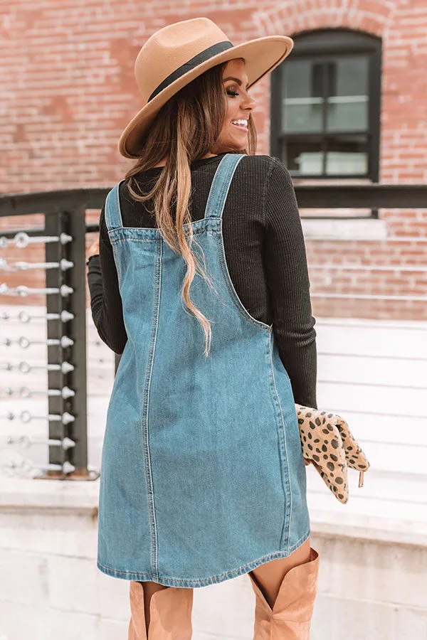 Happy Days Denim Overall Dress in Medium Wash