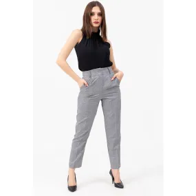 High Waist Plaid Brown Trousers