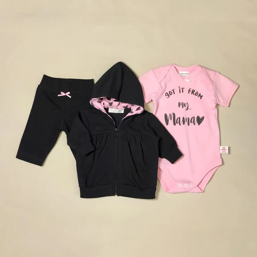 Hooded Romper Set "Got it From My Mama" 3pc (1-3 months)