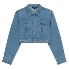 Hyaena Cropped Denim Jacket (Medium Wash)