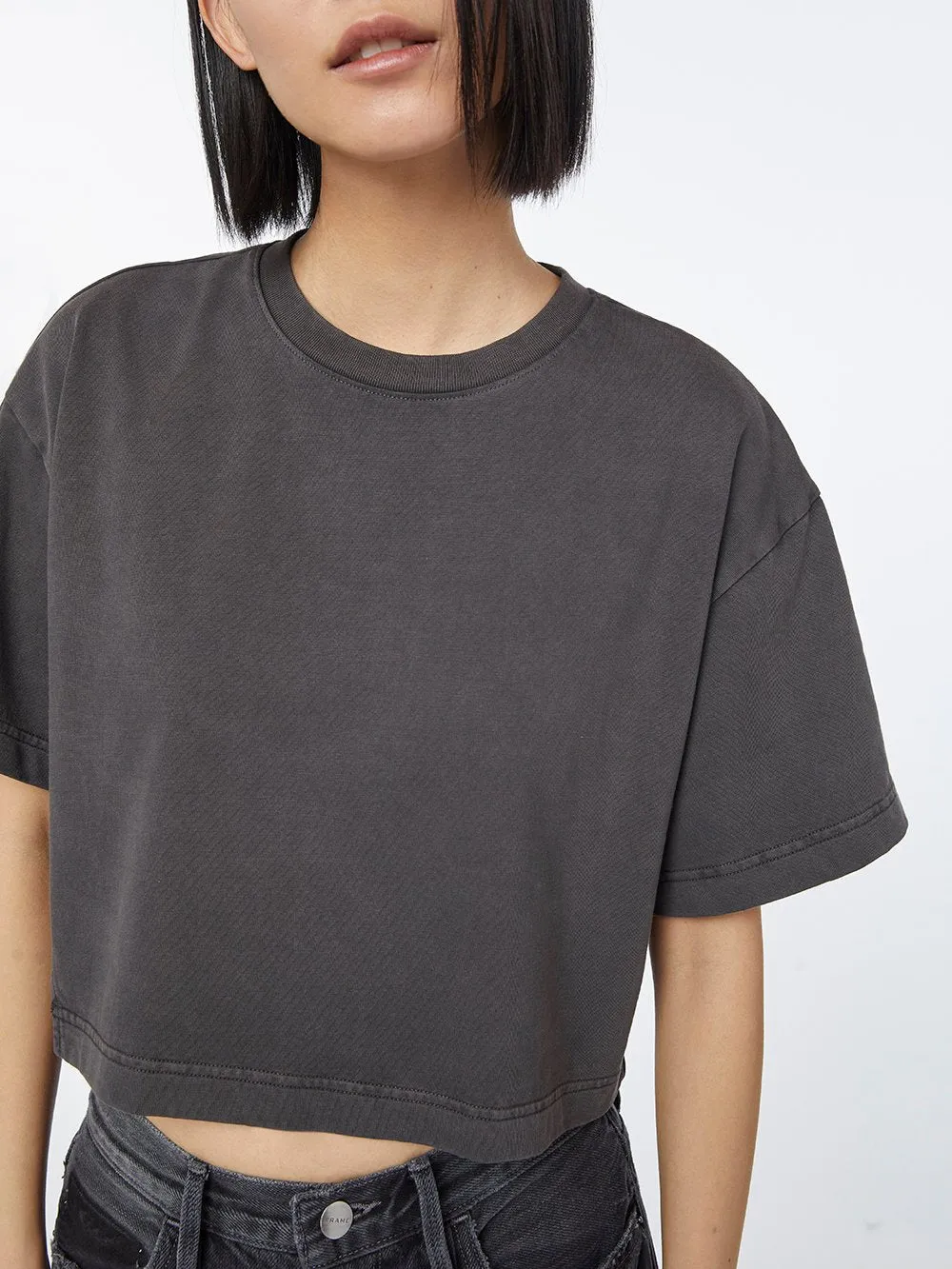 Imaan x FRAME Cut Off Crop Tee -- Faded Noir