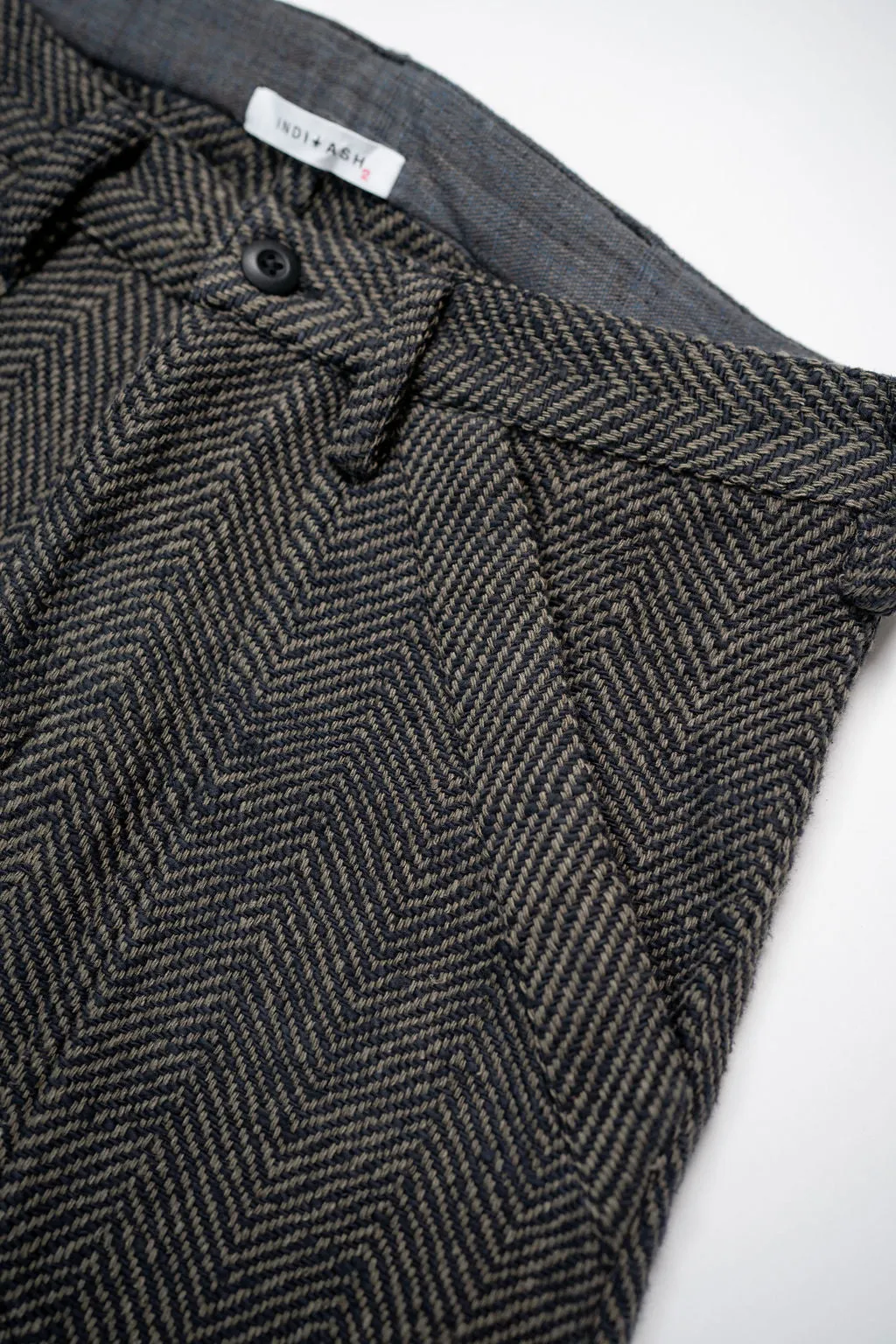 Indi   Ash Issac Pant - Iron/Charcoal Handspun Herringbone