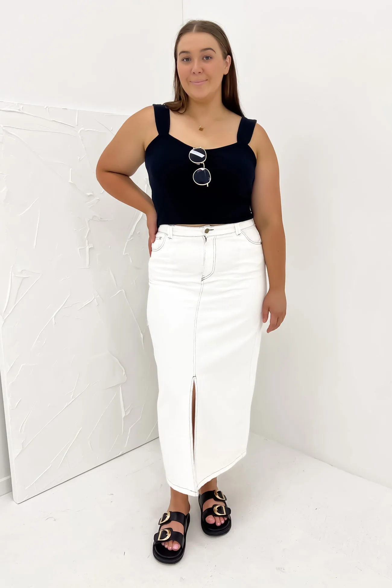 Indiana Denim Midi Skirt White