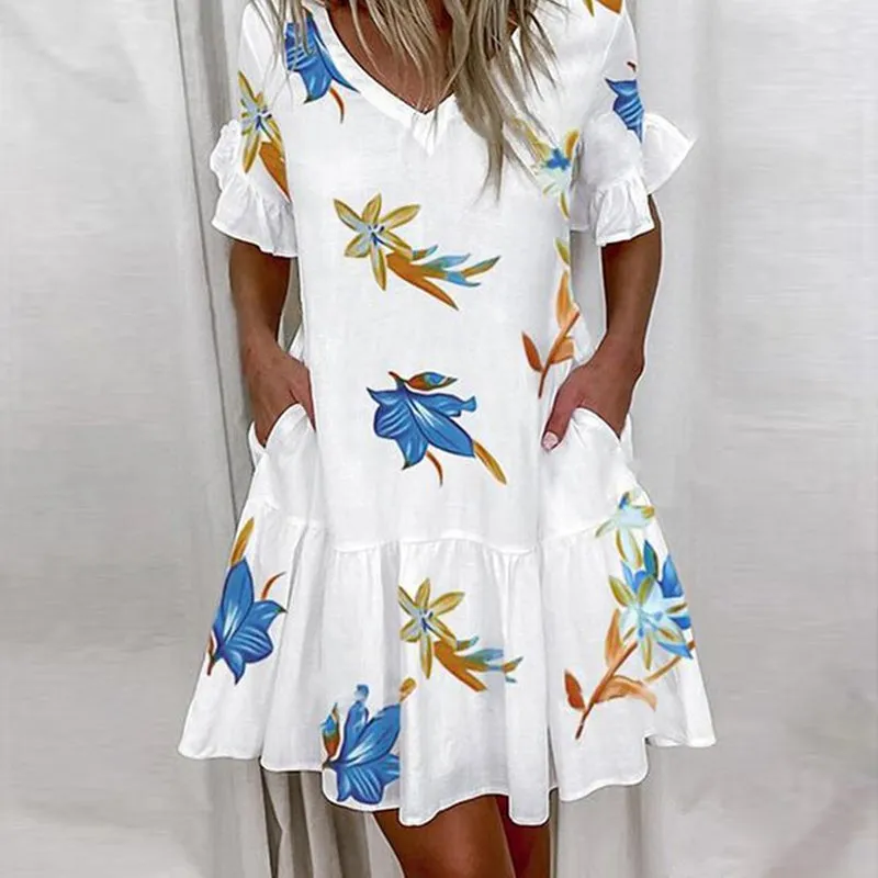 JuliaFashion - 2024 Women Summer Short Sleeve Floral Print Beach Dresses