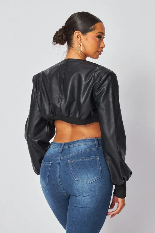 Kai Vegan Cropped Leather Bolero Shrug - Black