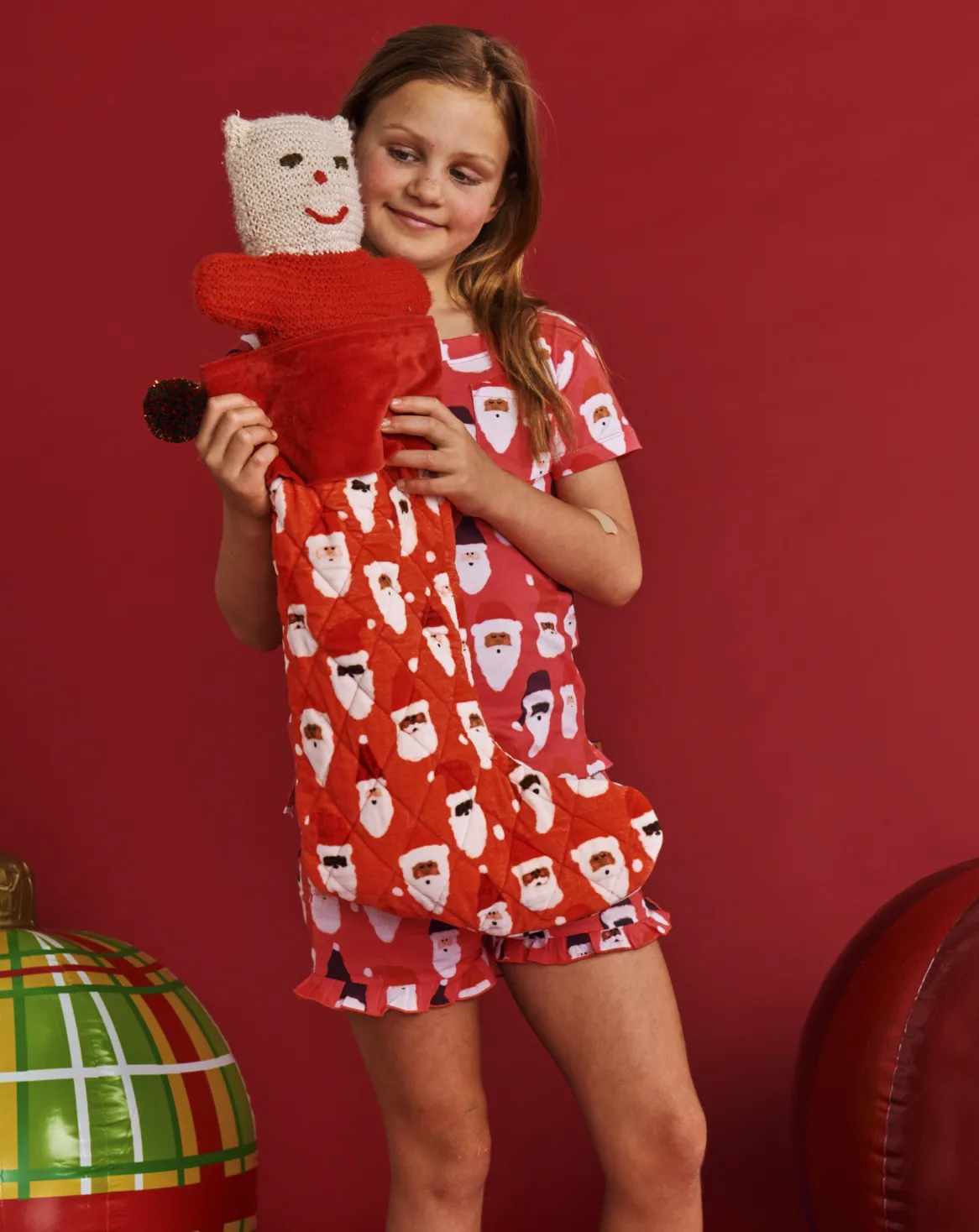 Kip & Co HoHoHo Red Organic Cotton Short Sleeve Tee & Frill Short Pyjama Set