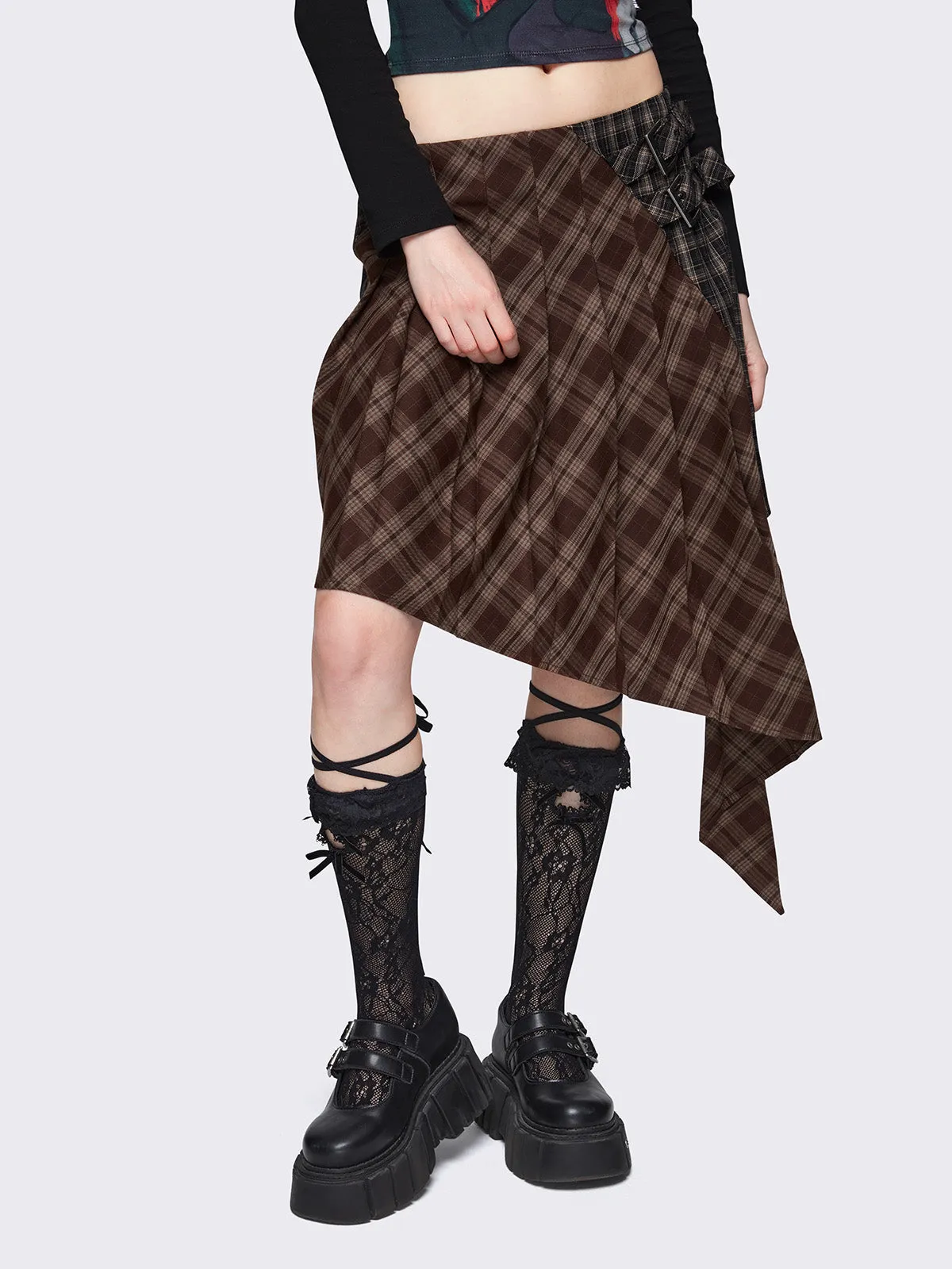 Kya Plaid Asymmetric Skirt