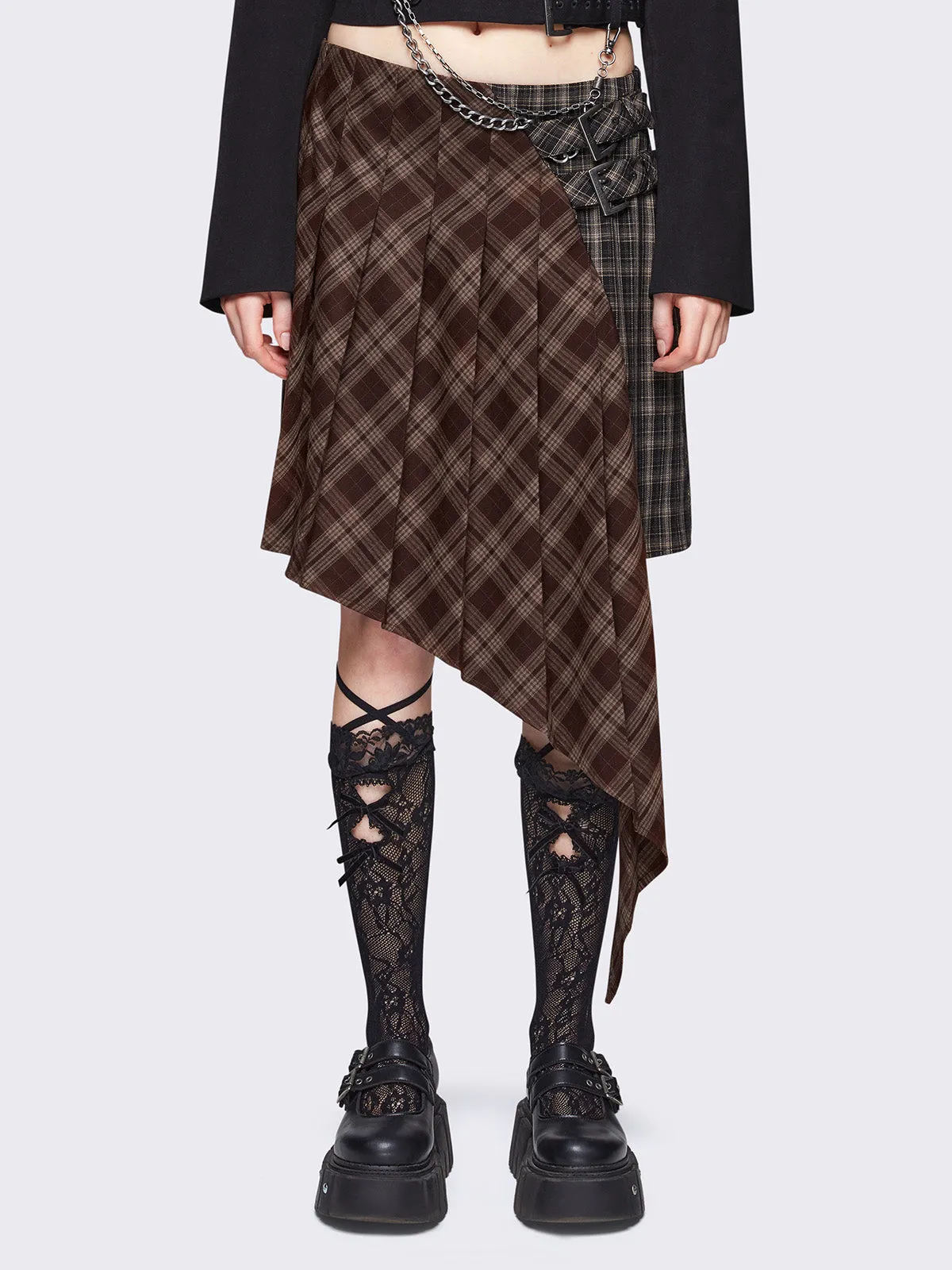 Kya Plaid Asymmetric Skirt