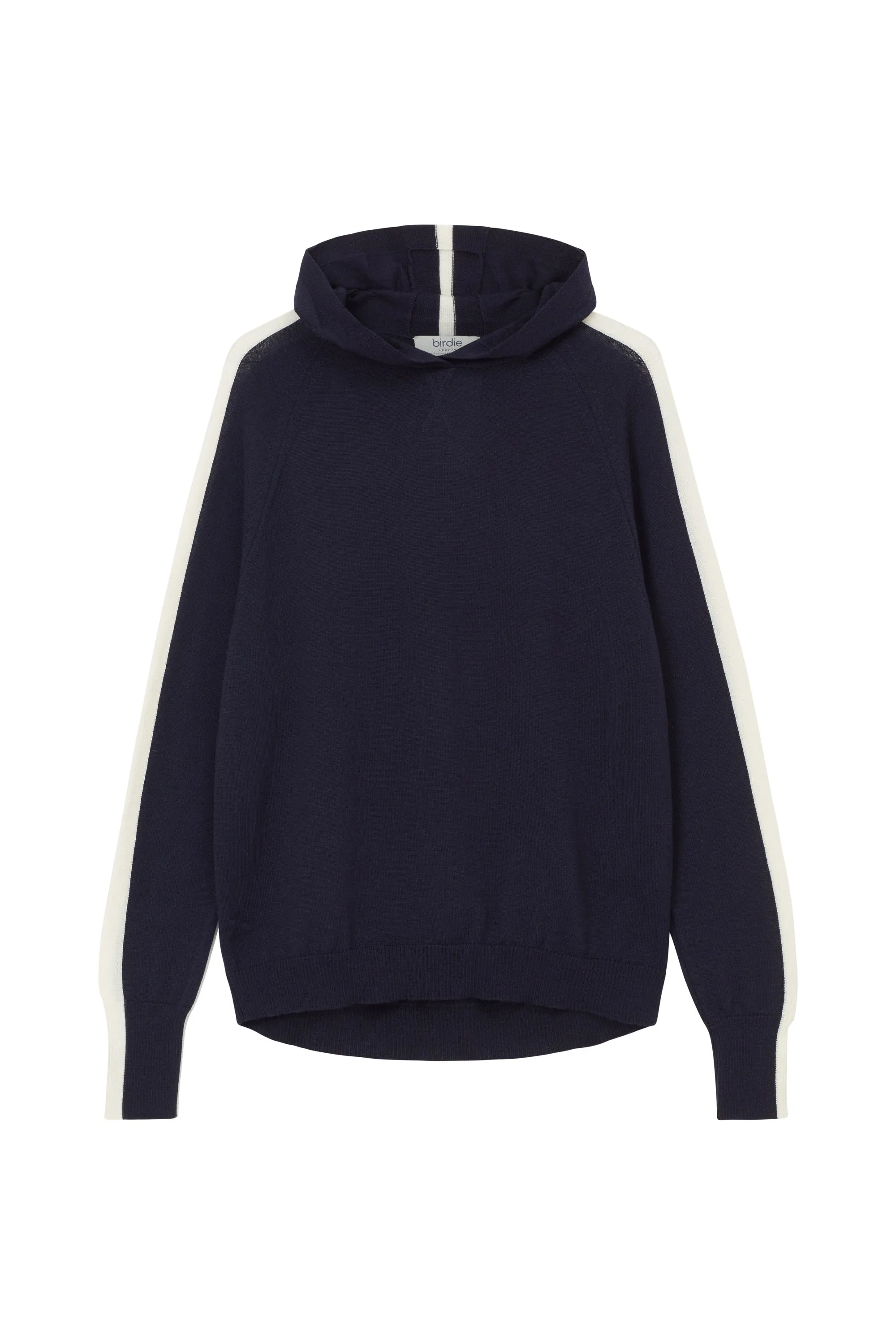 Ladies Striped Hoodie Jumper In Navy & Cream