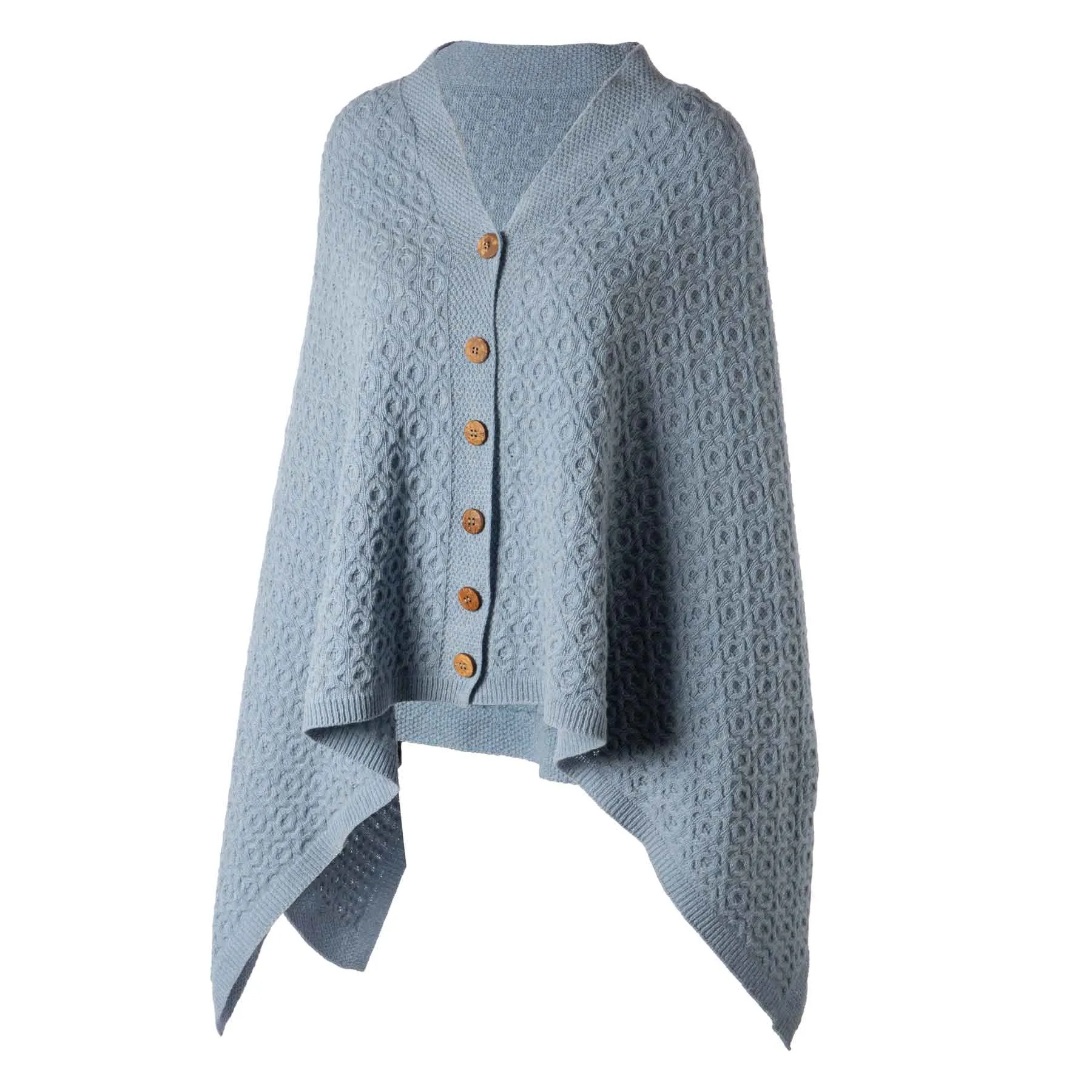 Lambswool Aran Knit Poncho- Light Blue