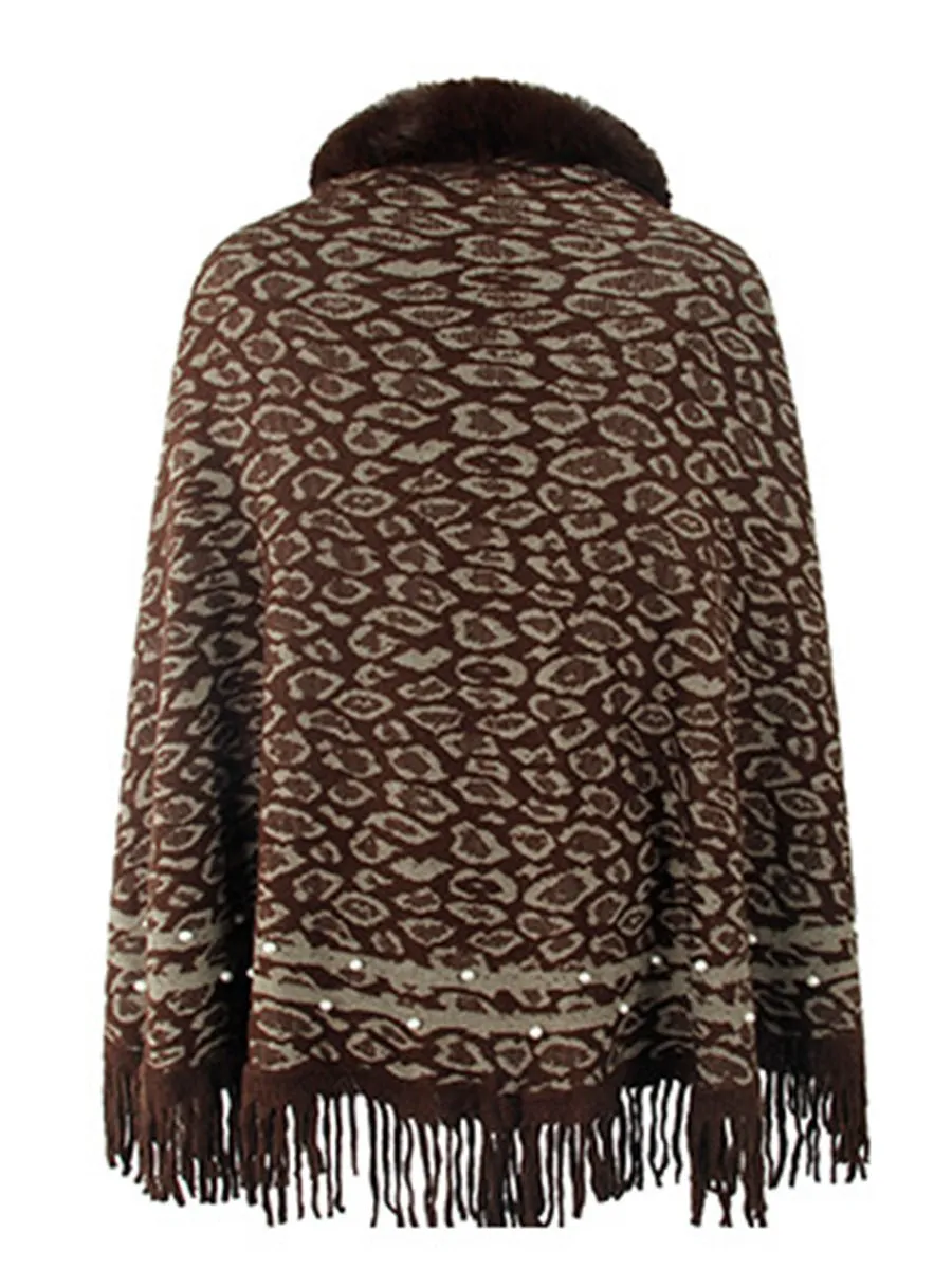 Leopard Fringe Hem Poncho