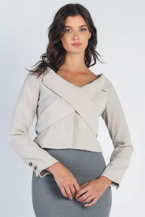 Light Grey Button Up Collared Back Tie Crop Jacket /2-2-1