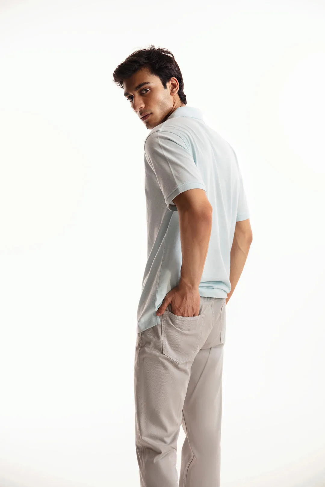 Light Grey Denim Chino Crossover Pants