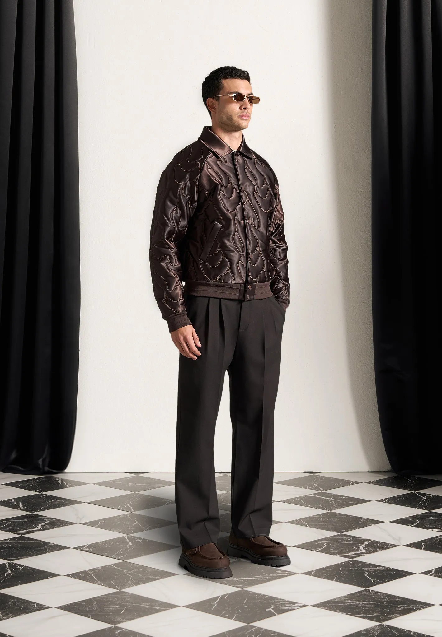 Limited Edition Satin Embroidered Jacket - Brown