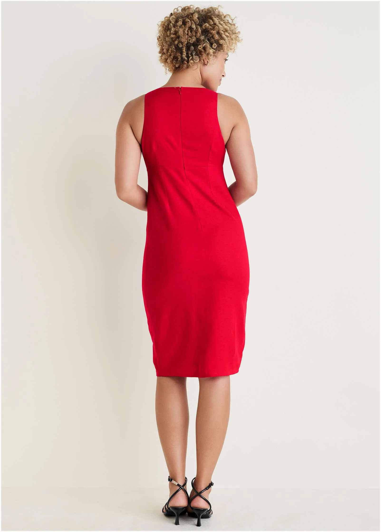 Linen Deep V Dress - Red