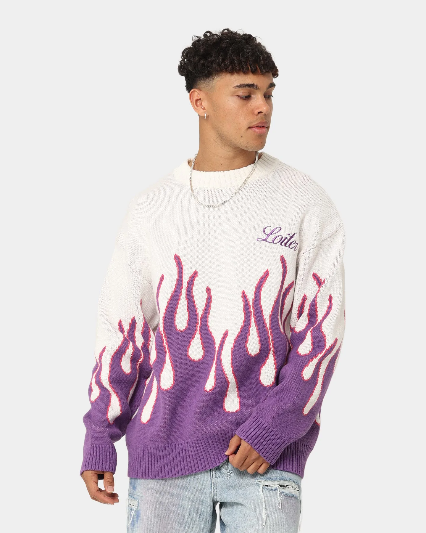 Loiter Inferno Knit Sweater White/Purple