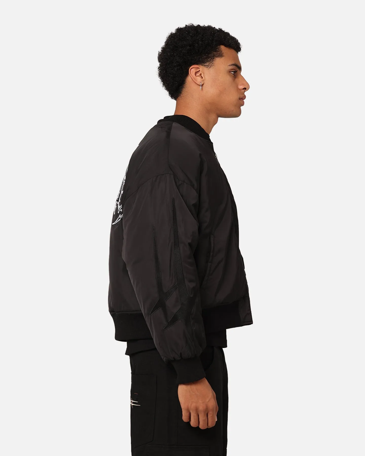 Loiter Shadow Cropped Bomber Jacket Black