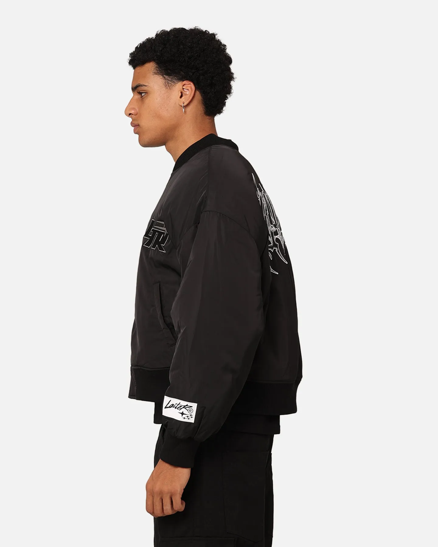 Loiter Shadow Cropped Bomber Jacket Black