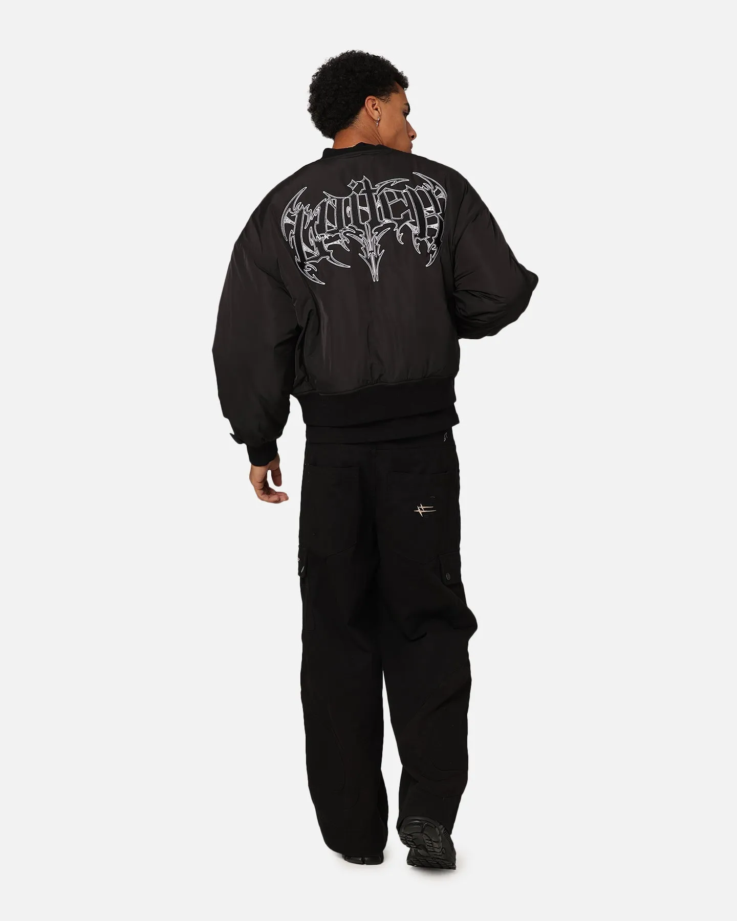 Loiter Shadow Cropped Bomber Jacket Black