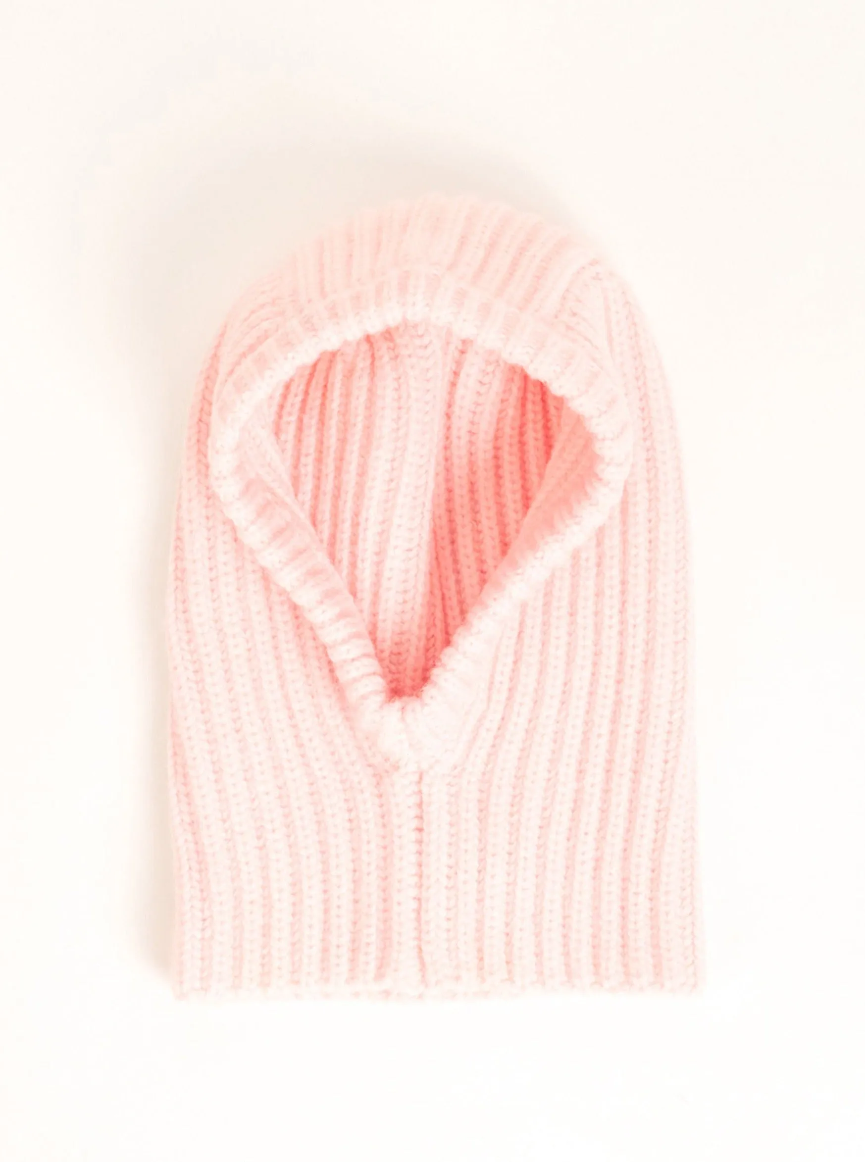 Loose Fit Ribbed Knitted Hood Balaclava in Pink