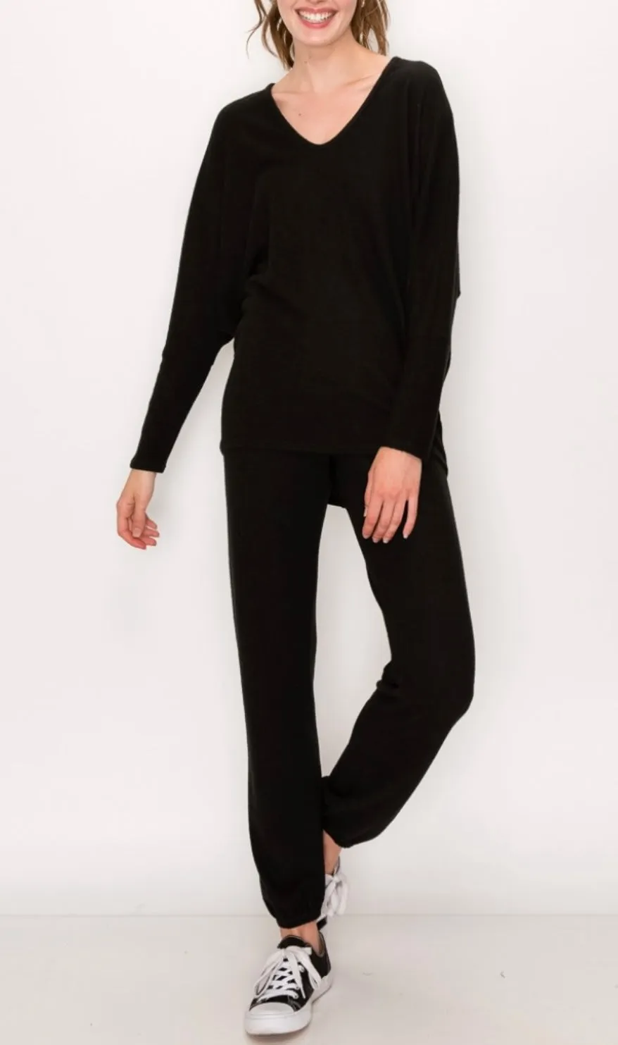 Lounge comfy and cozy black knit pants with elastic drawstring pants with elastic at ankles