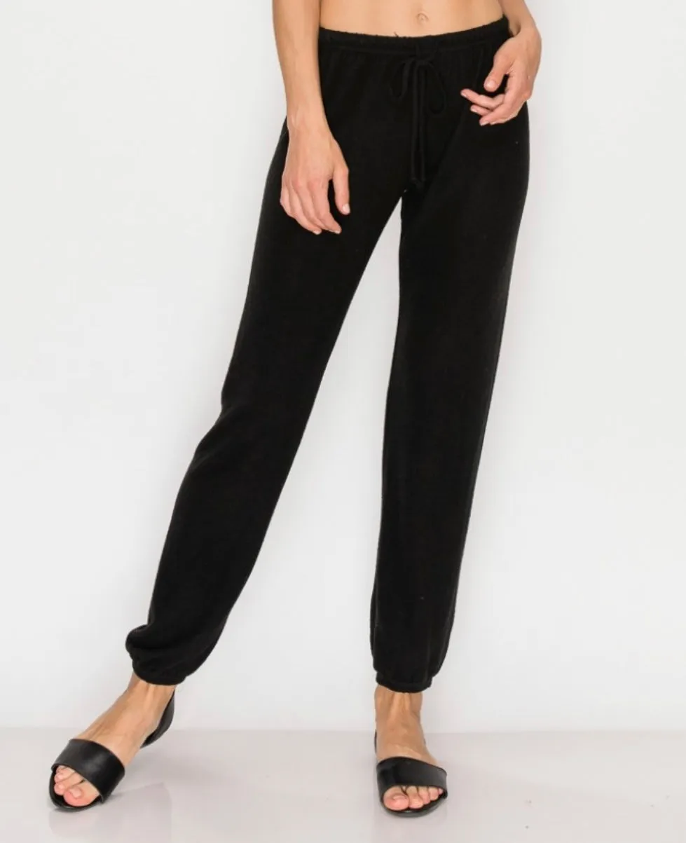 Lounge comfy and cozy black knit pants with elastic drawstring pants with elastic at ankles