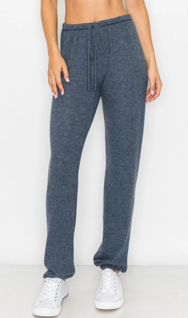 Lounge comfy and cozy black knit pants with elastic drawstring pants with elastic at ankles