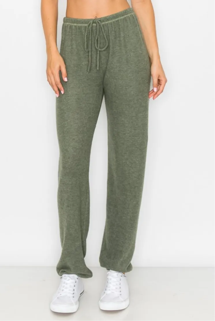 Lounge comfy and cozy pants with elastic drawstring pants with elastic at ankles- H. Evergreen