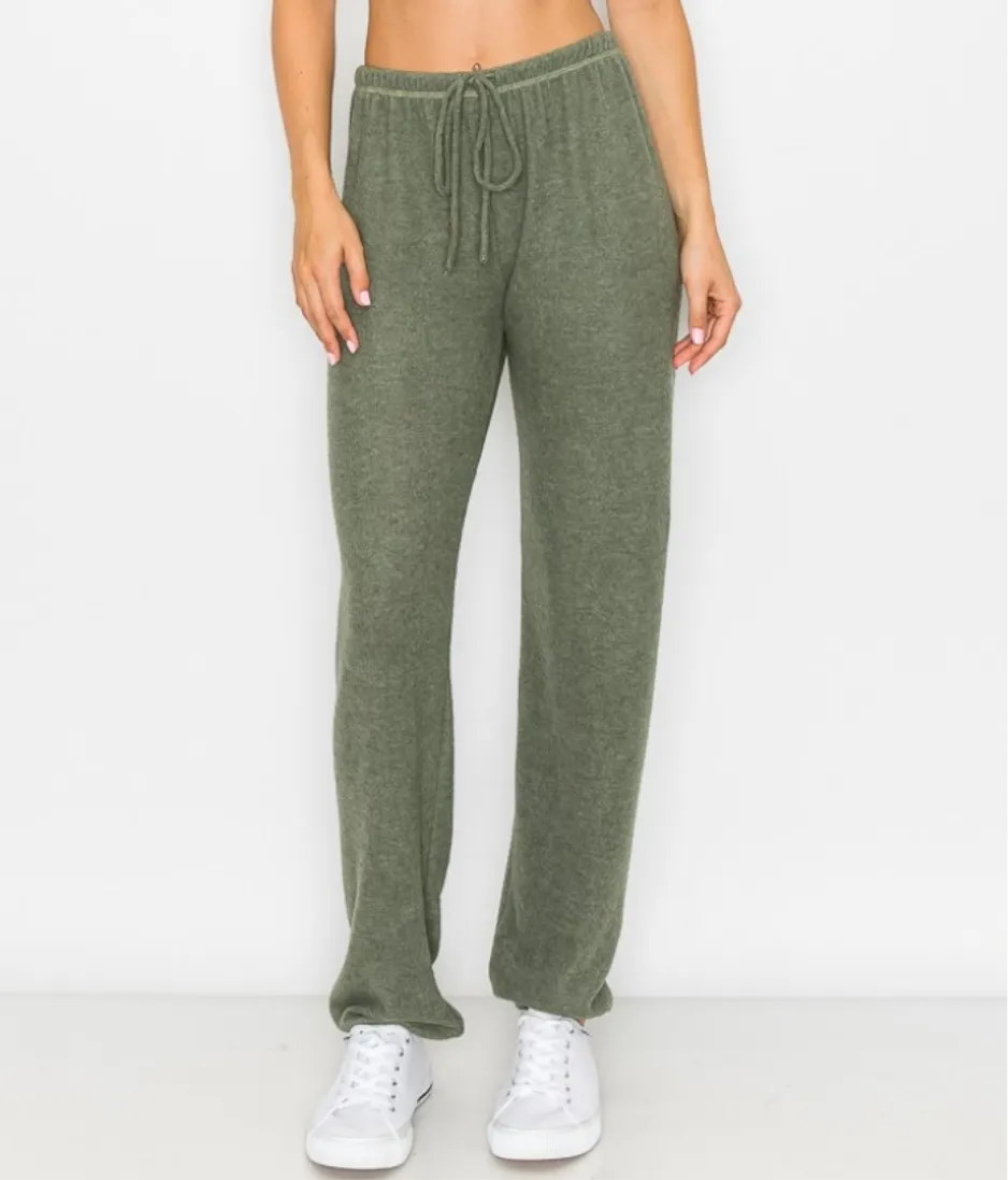 Lounge comfy and cozy pants with elastic drawstring pants with elastic at ankles- H. Evergreen