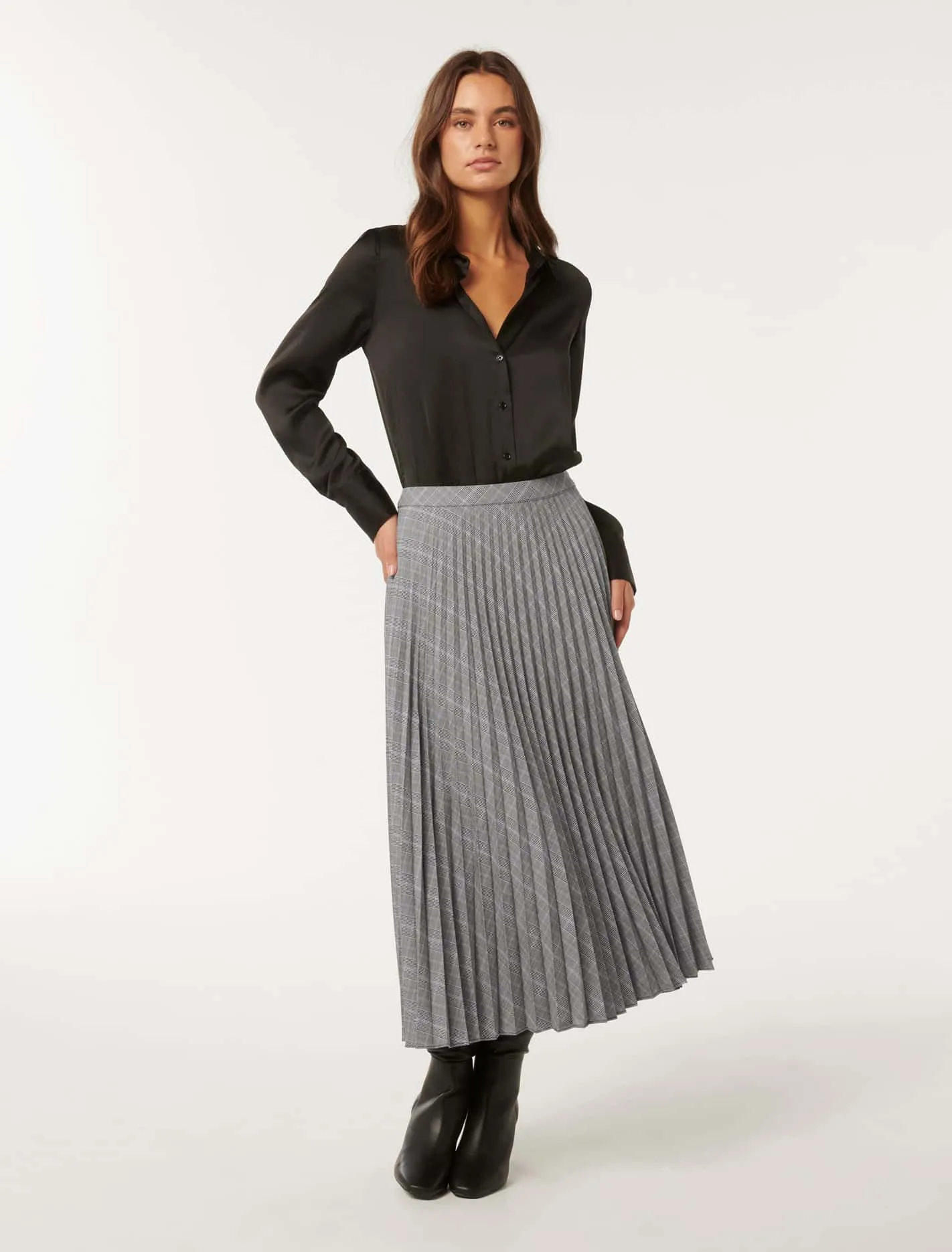 Mackenzie Pleated Check Midi Skirt