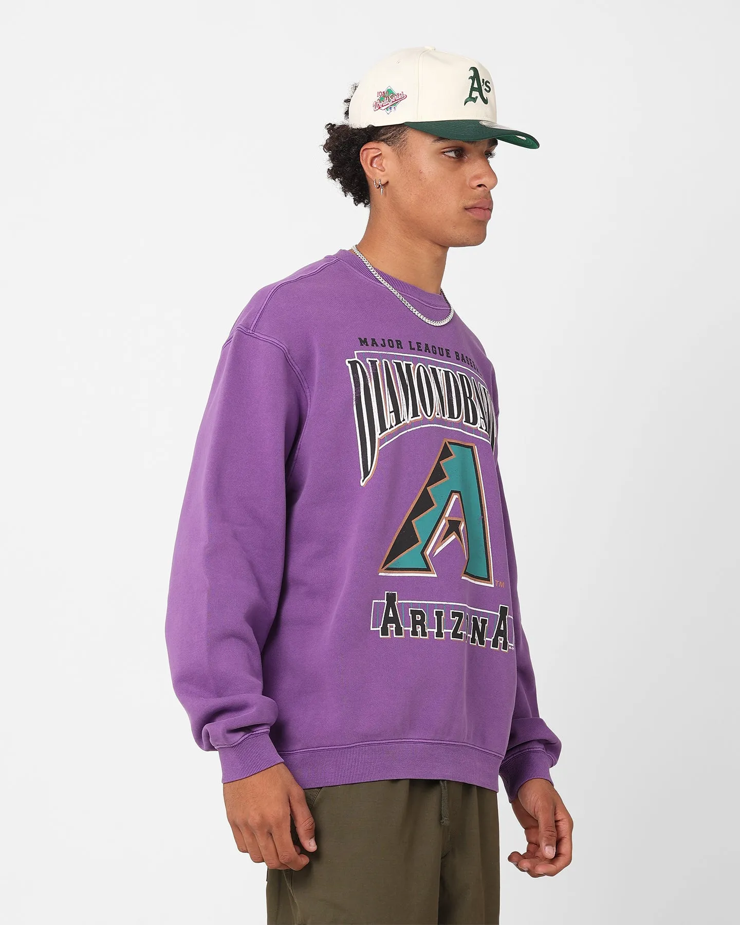 Majestic Athletic Arizona Diamondbacks LGU Arch Crewneck Sweatshirt Faded Purple